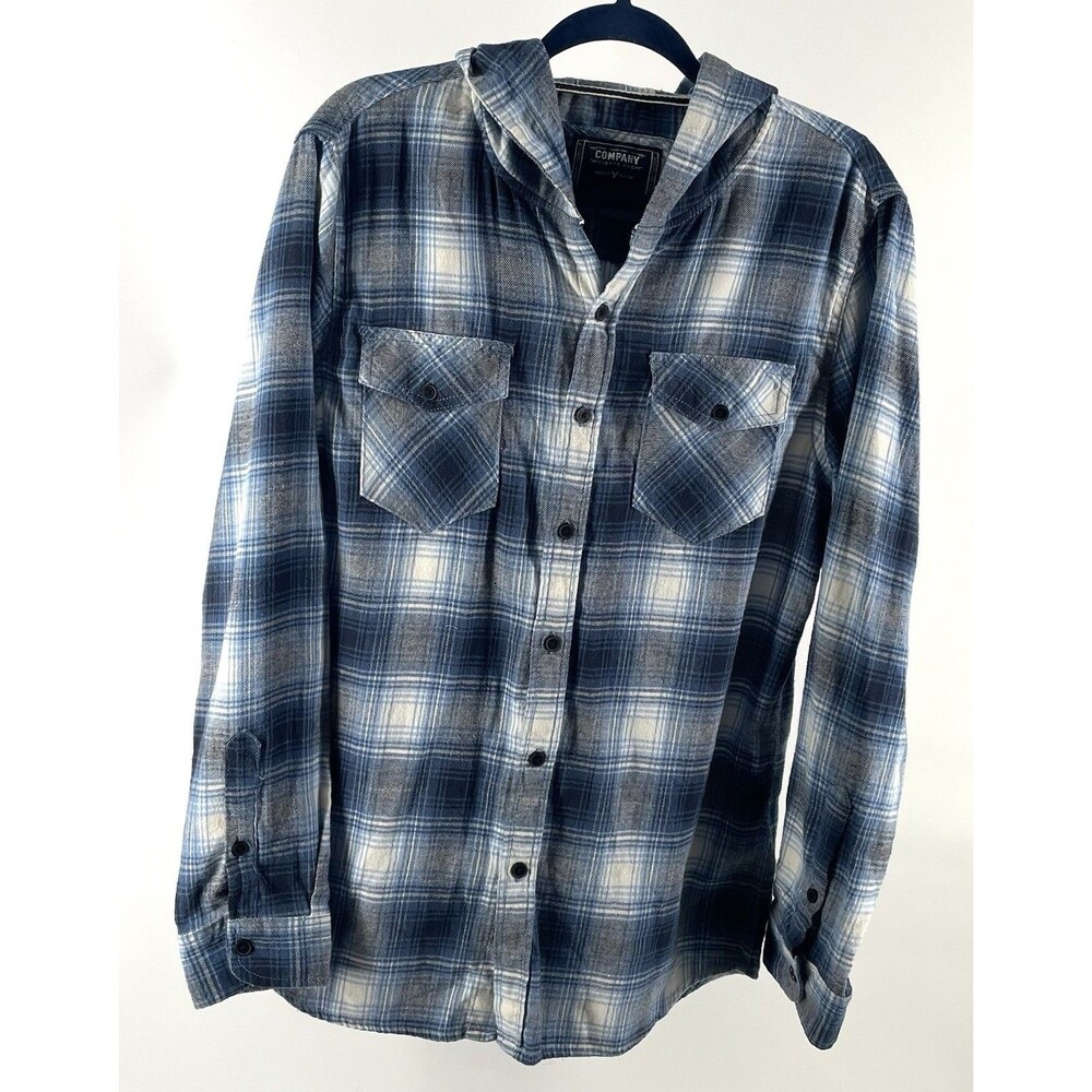 COMPANY EIGHTY ONE Men’s Hooded Flannel Shirt Jacket L Plaid Button Up Hoodie